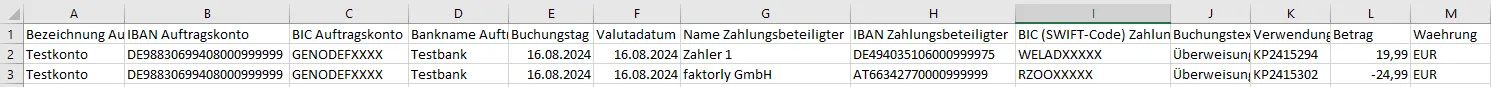 Zuordnung der CSV-Spalten zu Buchungsdatum, Betrag und Verwendungszweck