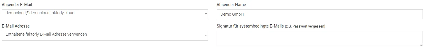 Automatisch erstellte faktorly-E-Mail-Adresse für den Rechnungsversand